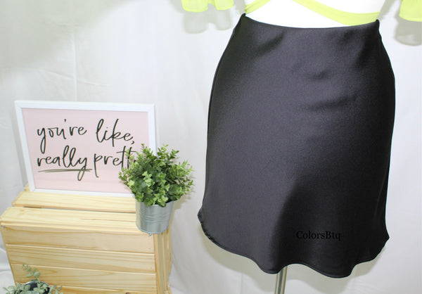 Black Satin Mini Skirt